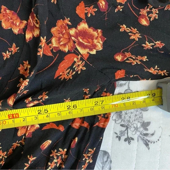 Free People | Flower Fields Black & Orange Floral Print Long Sleeve Mini Dress M - Picture 11 of 16